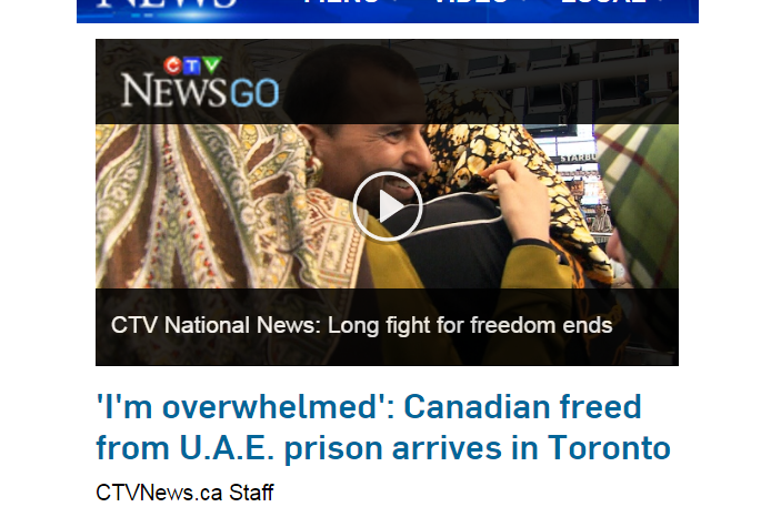 CTV News - 'I'm overwhelmed': Canadian freed from U.A.E. prison arrives in Toronto